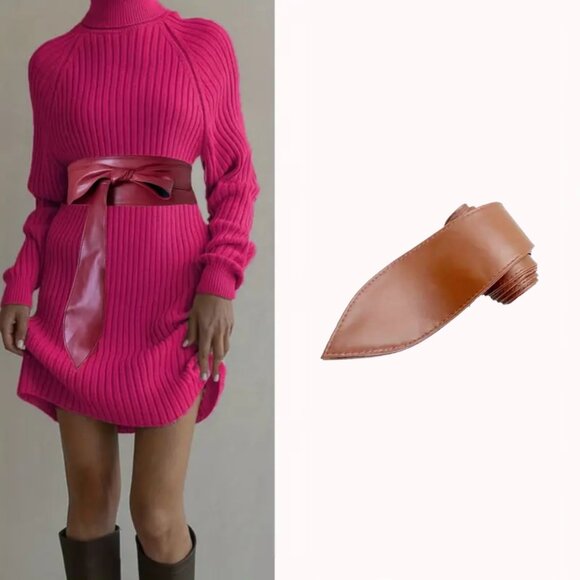 Wide Belt Camel Color Classic Obi Belt Tie Belt - Picture 8 of 8